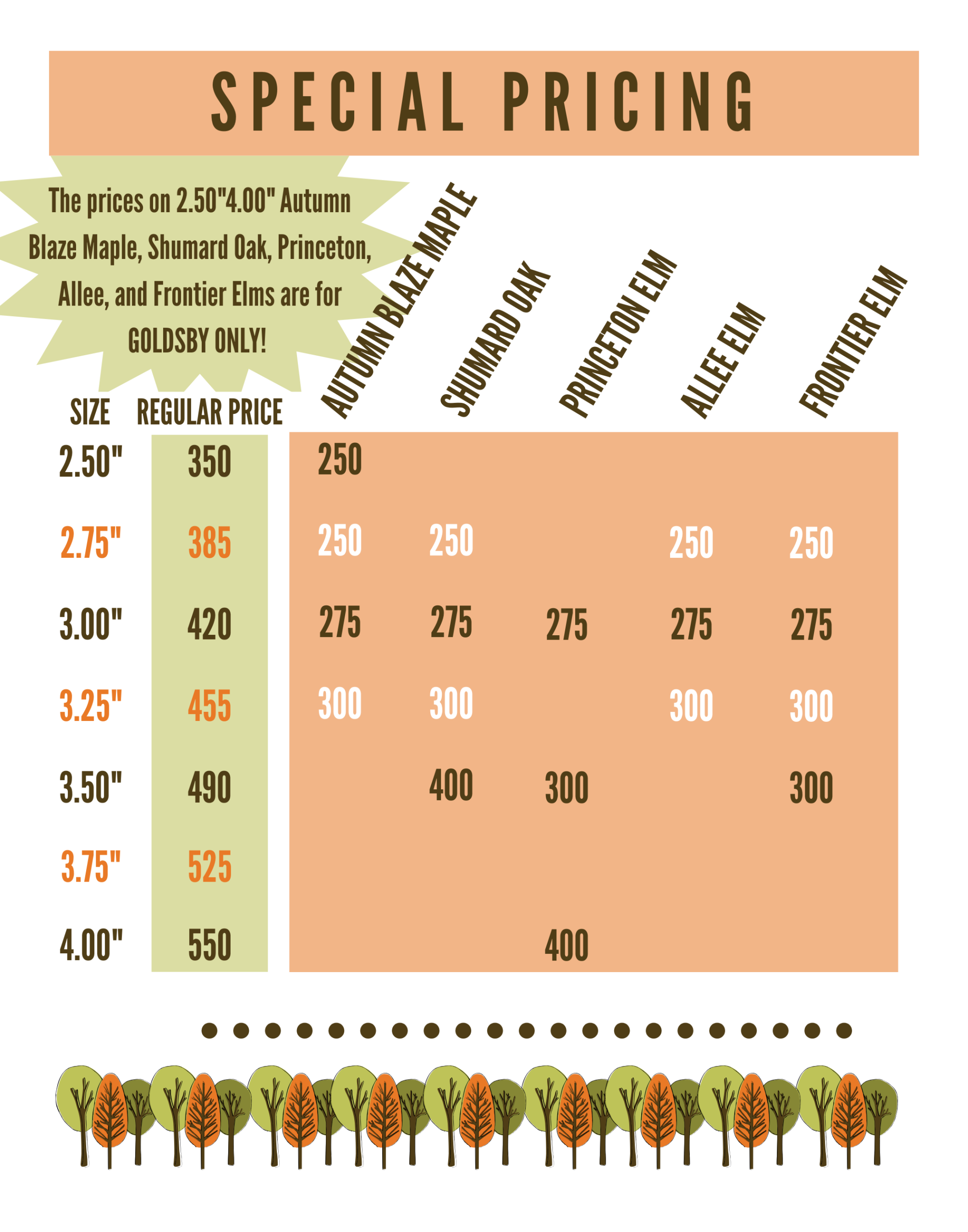 2025 Fall Tree Sale Special Pricing